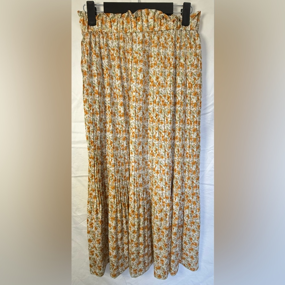 Exlura Floral Pleated Midi Skirt Elastic Waist Pockets Boho Size S‎
